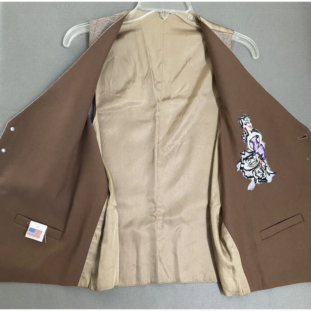 Too Cute Rocky Bullwinkle Vest‎ Men's L Brown 1992 Hanna Barbara Boris Cartoon